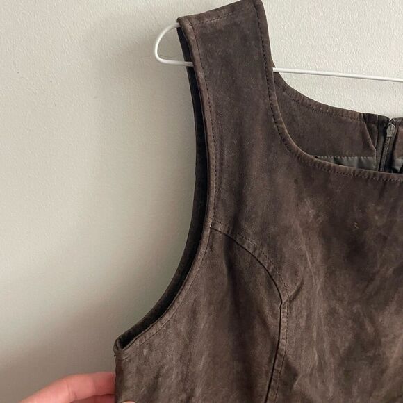 Bagatelle Brown Suede Leather Jumper Dress 12 Old Money Preppy Dark Academia - Picture 7 of 11